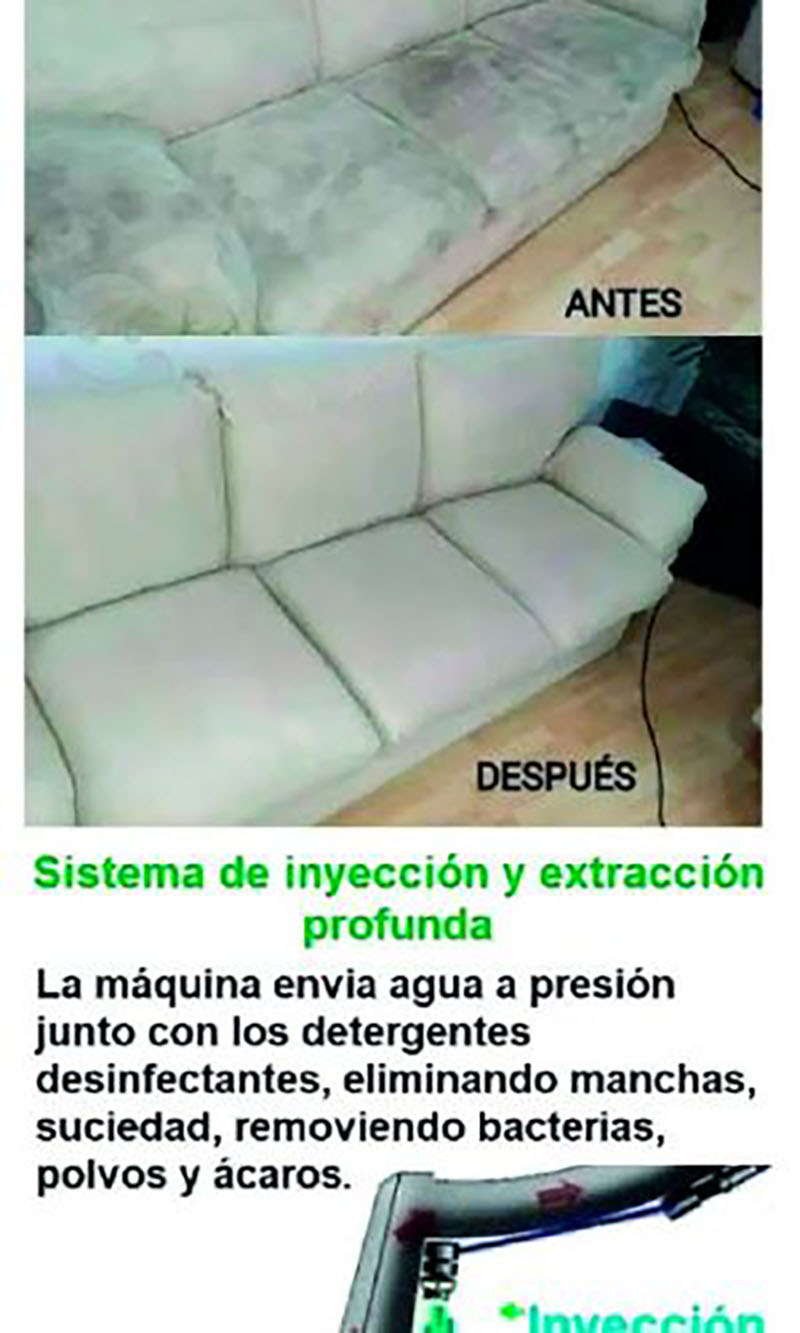 Antes y después de limpieza de sofá